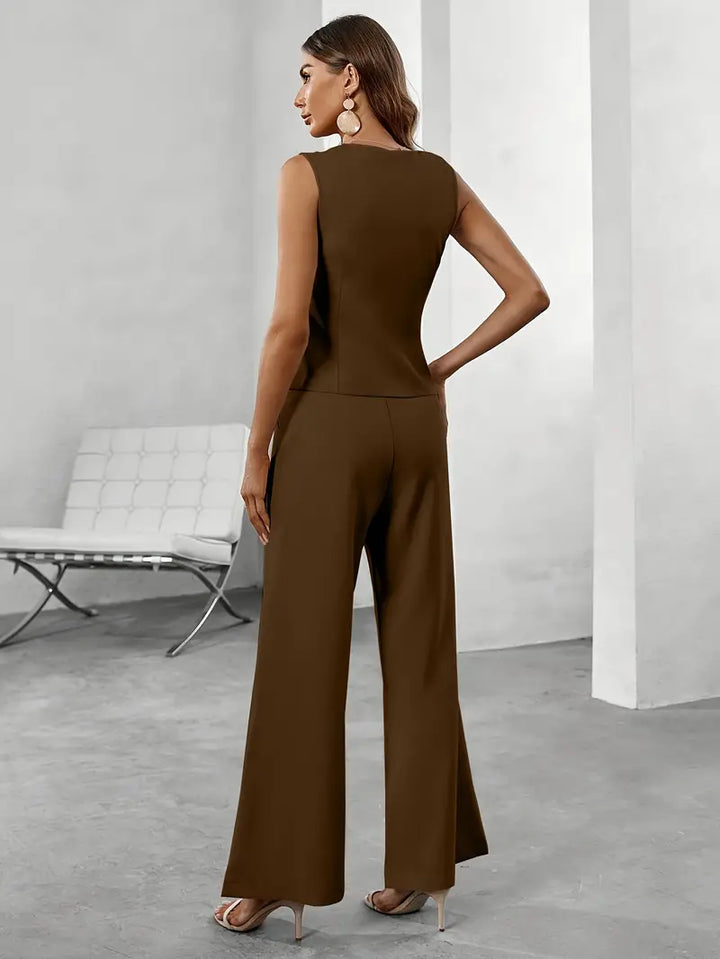 Women's Vest and Wide-Leg Trouser Two-Piece Suit
