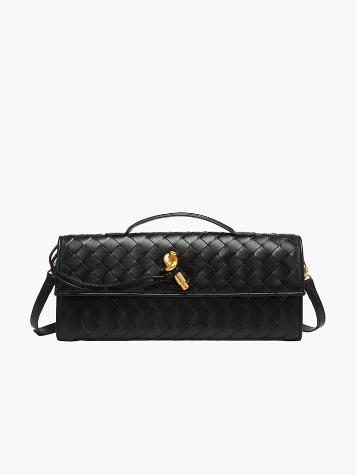 Women's Woven Leather Handbag with Gold Twist-Lock