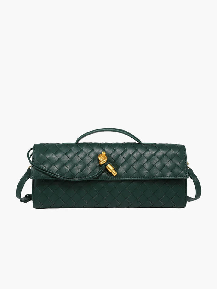 Women's Woven Leather Handbag with Gold Twist-Lock
