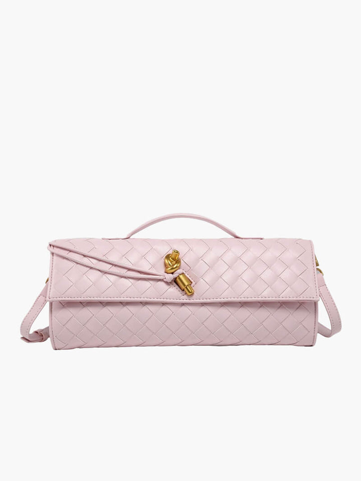 Women's Woven Leather Handbag with Gold Twist-Lock