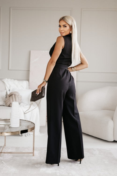 Women's Sleeveless Wide-Leg Jumpsuit, Tailored Fit