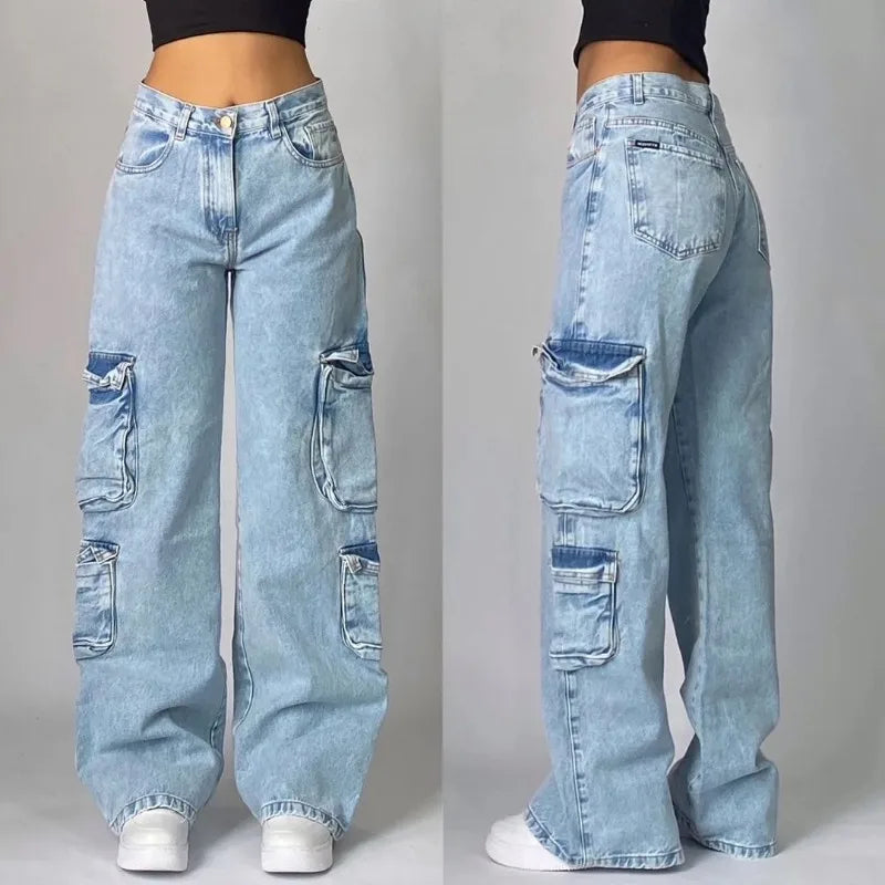 Unisex Baggy Wide-Leg Cargo Jeans, Retro Cut