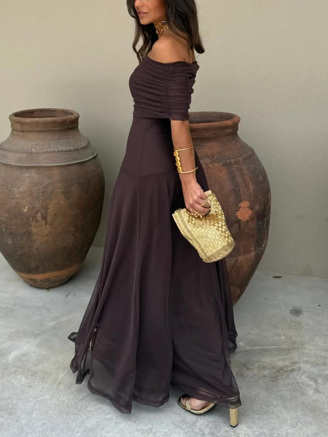 Wedding Guest Maxi Dress with Modern Trend Detailing