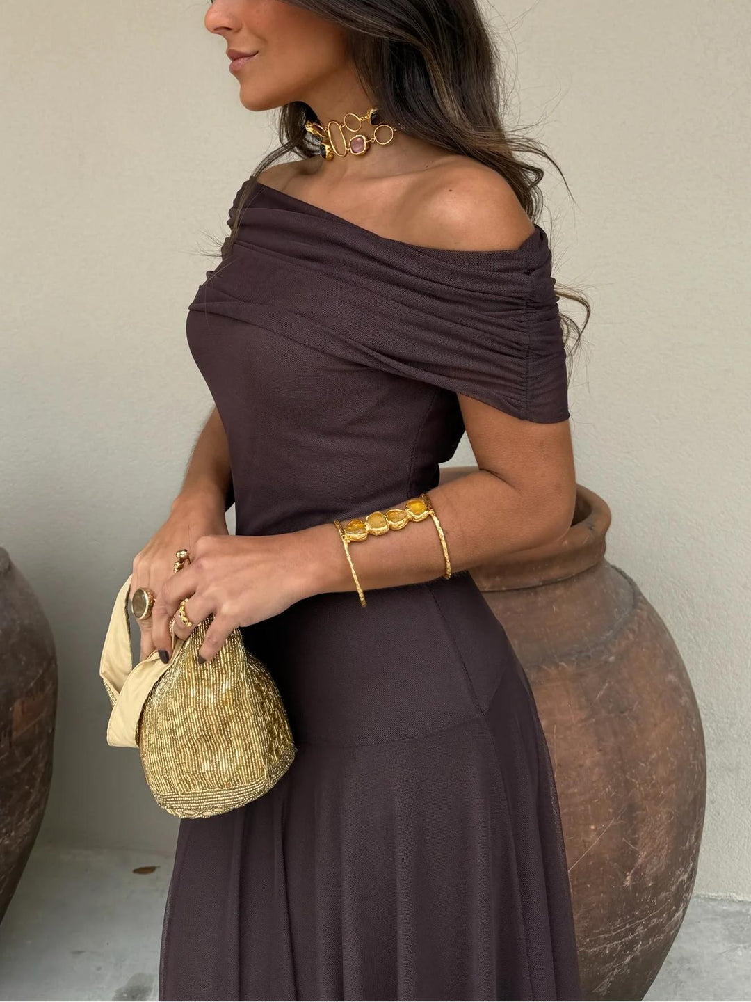 Wedding Guest Maxi Dress with Modern Trend Detailing