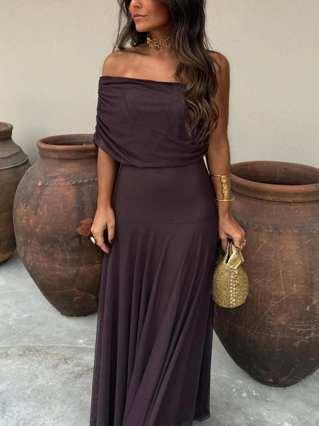 Wedding Guest Maxi Dress with Modern Trend Detailing