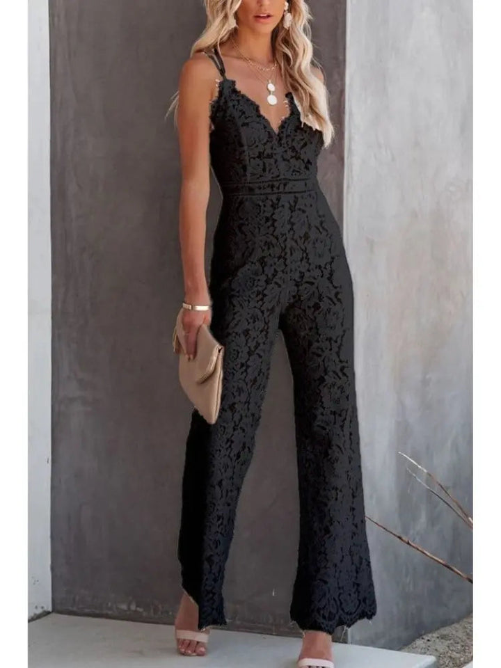 Lace Jumpsuit with V-Neckline and Slender Straps