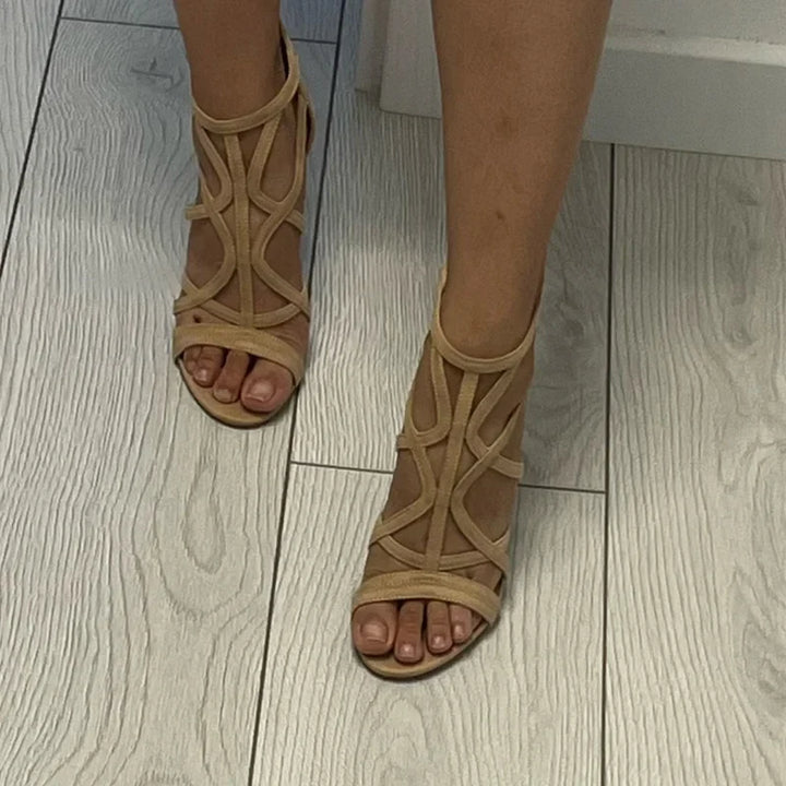 Gladiator Sandals with Mid Block Heel and Ankle Strap