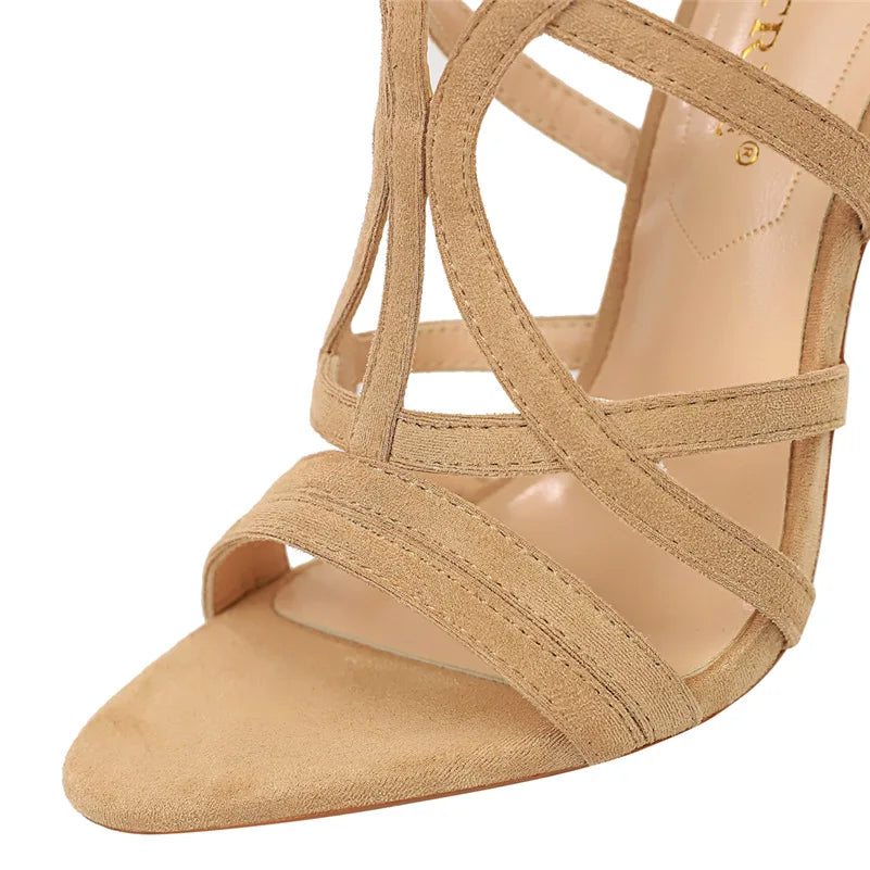 Gladiator Sandals with Mid Block Heel and Ankle Strap