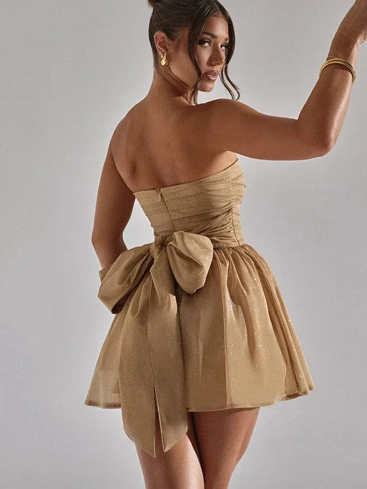Women's Strapless Mini Dress with Pleats and a Flared Hem