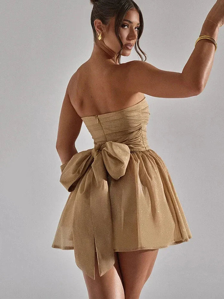 Women's Strapless Mini Dress with Pleats and a Flared Hem