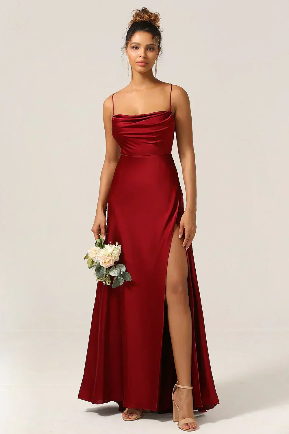 Women's Spaghetti Strap Evening Maxi Dress with High Side Slit