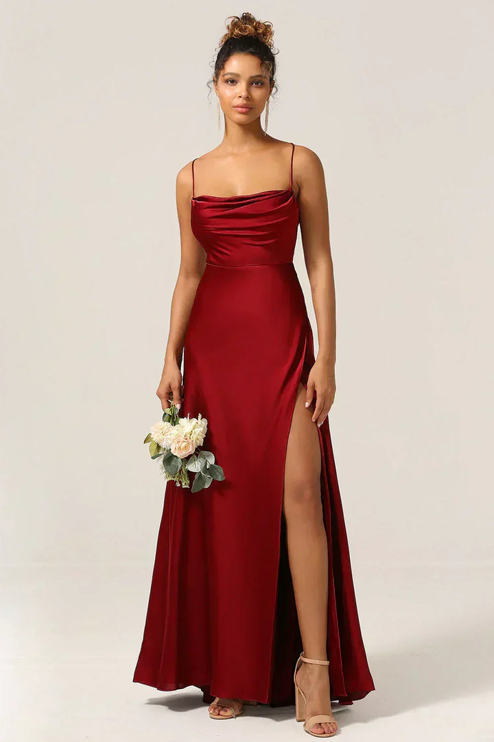 Women's Spaghetti Strap Evening Maxi Dress with High Side Slit