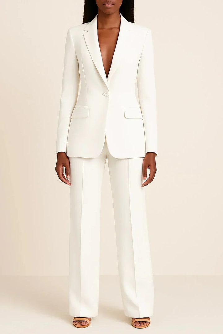 Women's Formal Two Piece Suit with Long Tailored Blazer and Pants