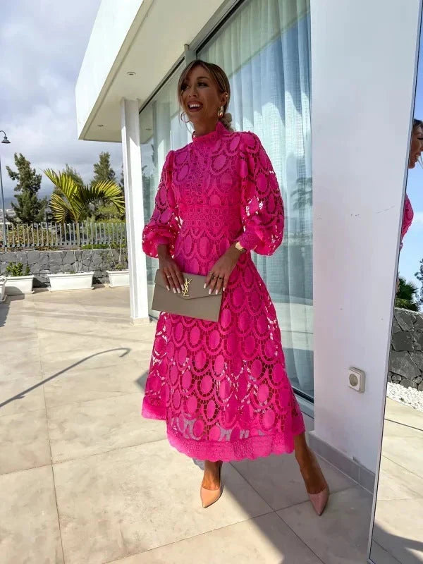 Women's Lace Evening Dress with Long Sleeves and an Elegant Fit
