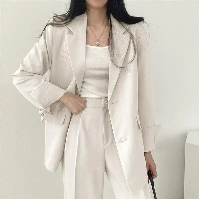 Women's Tailored Suit Set with Long Blazer and Matching Trousers