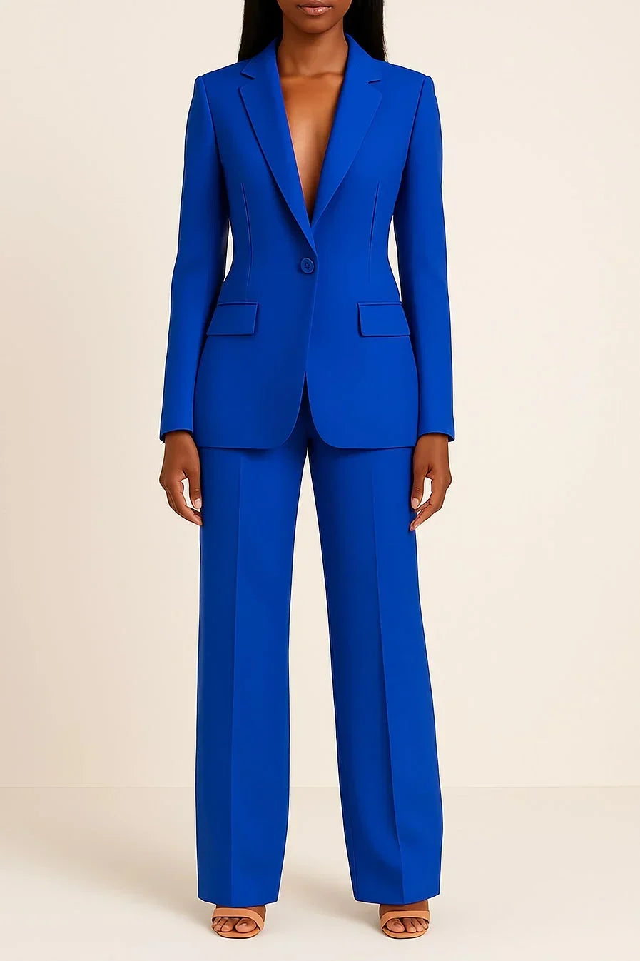 Women's Formal Two Piece Suit with Long Tailored Blazer and Pants