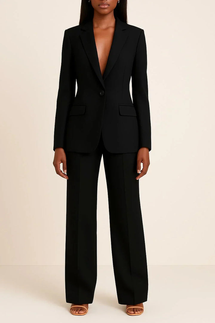 Women's Formal Two Piece Suit with Long Tailored Blazer and Pants