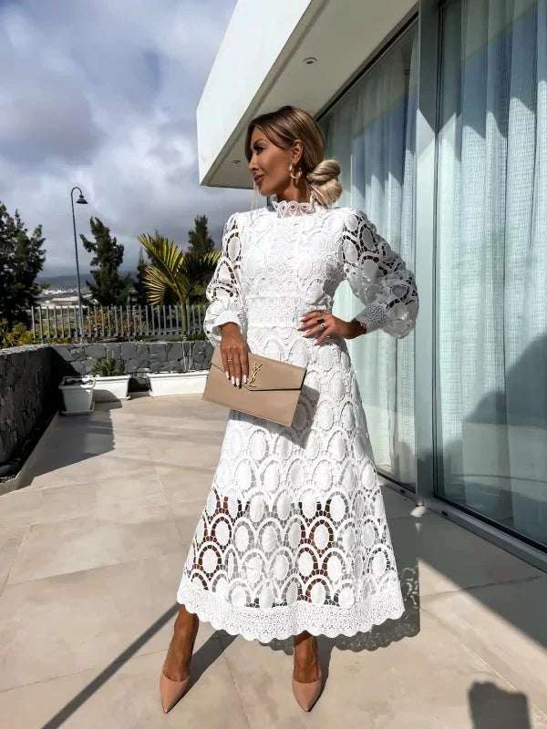 Women's Lace Evening Dress with Long Sleeves and an Elegant Fit