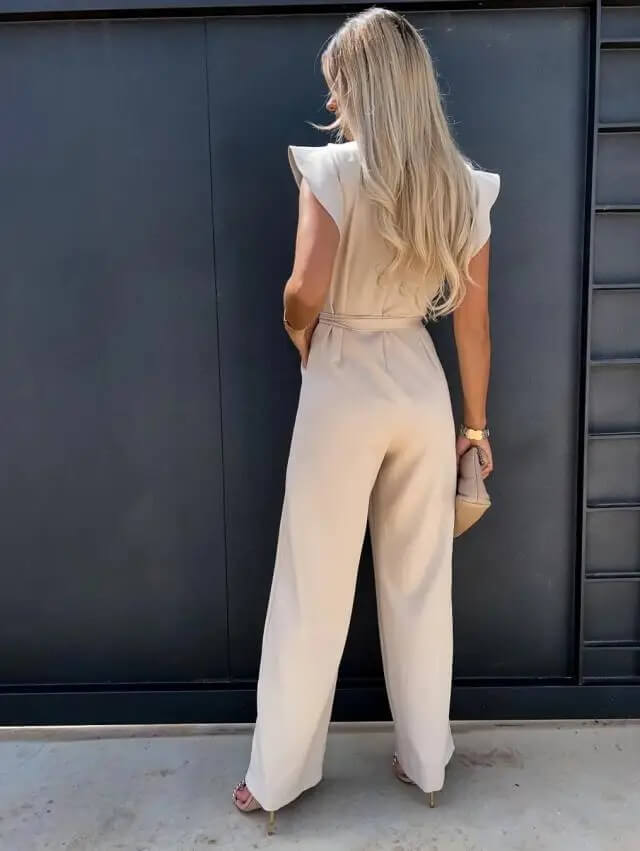 Women's V-Neck Jumpsuit with Wide-Leg Trousers