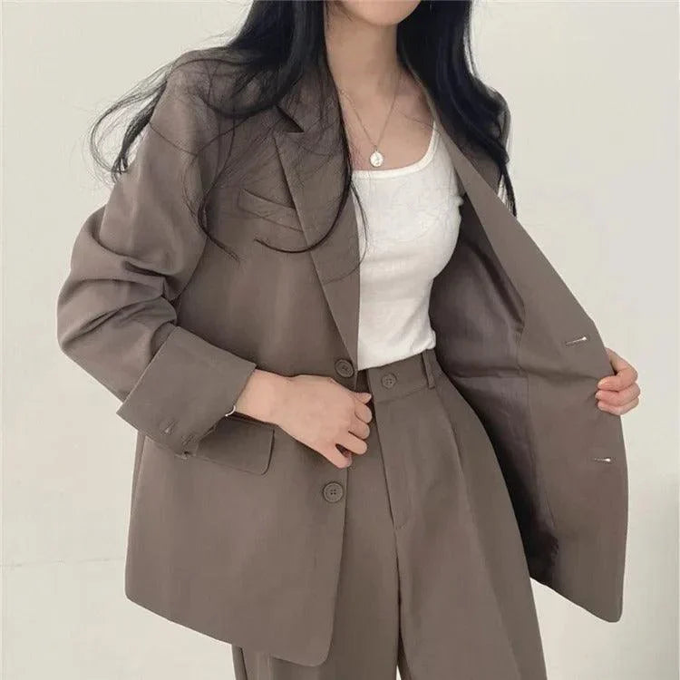 Women's Tailored Suit Set with Long Blazer and Matching Trousers