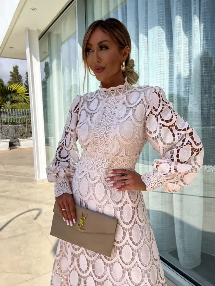 Women's Lace Evening Dress with Long Sleeves and an Elegant Fit