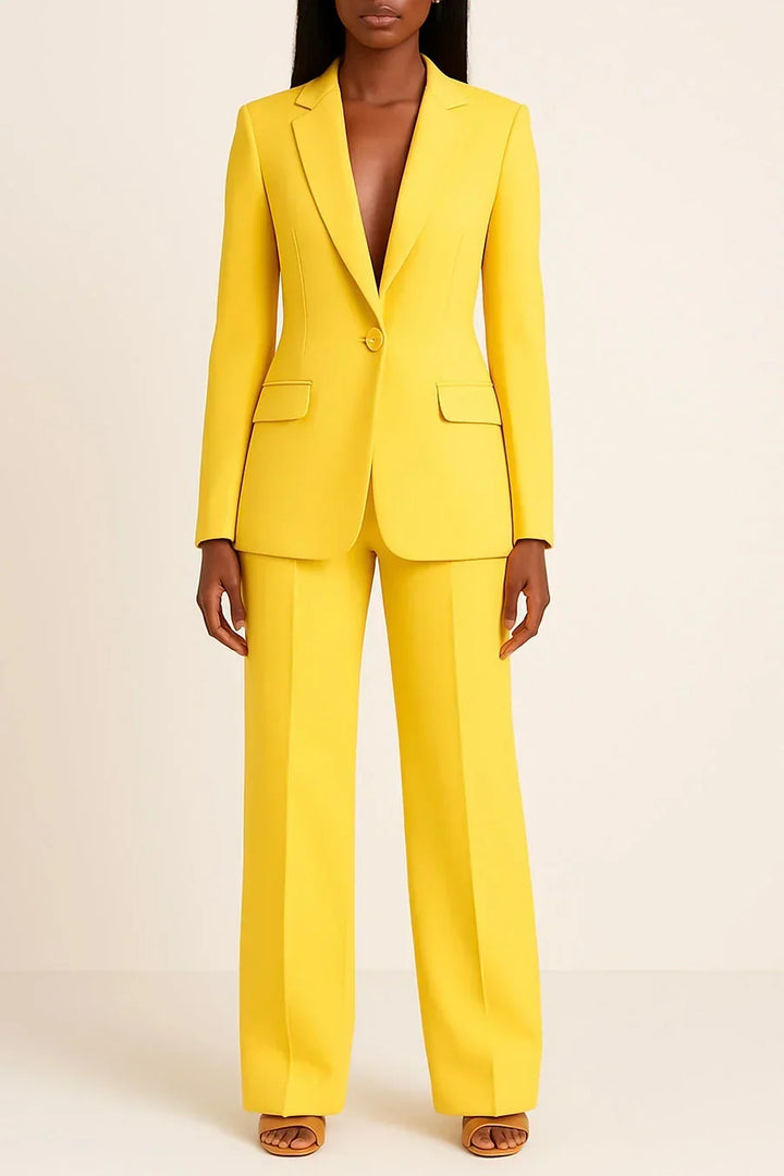 Women's Formal Two Piece Suit with Long Tailored Blazer and Pants