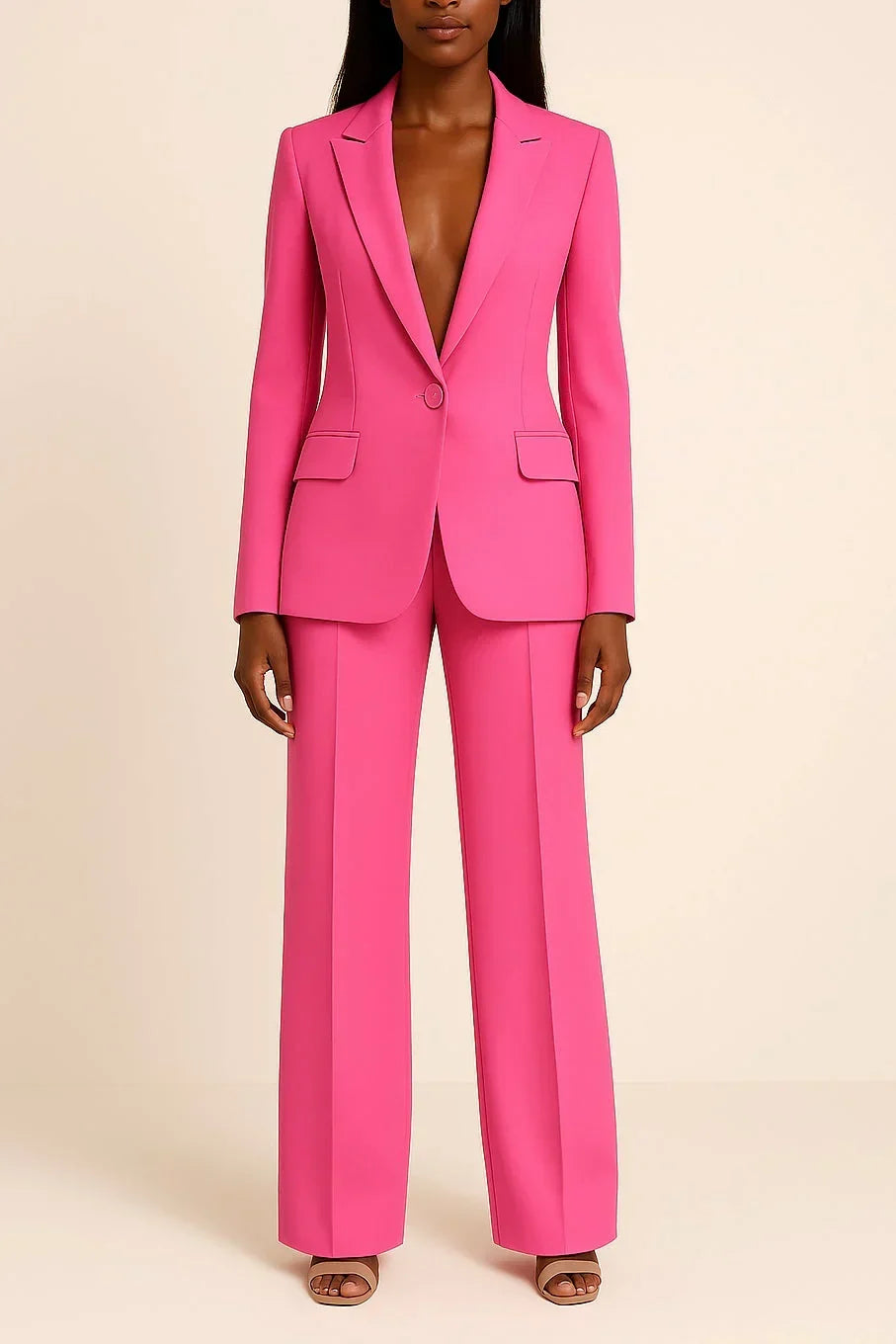 Women's Formal Two Piece Suit with Long Tailored Blazer and Pants
