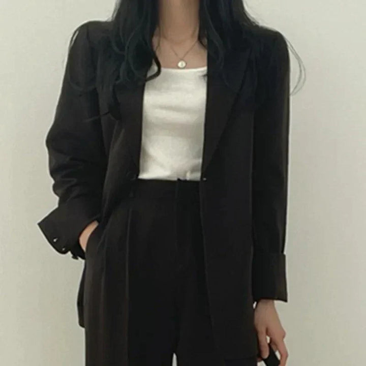 Women's Tailored Suit Set with Long Blazer and Matching Trousers