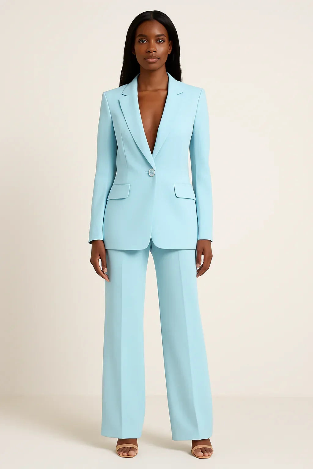 Women's Formal Two Piece Suit with Long Tailored Blazer and Pants