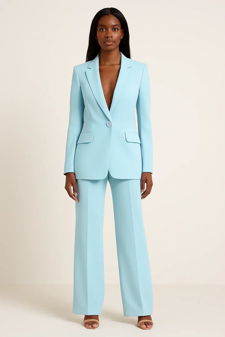 Women's Formal Two Piece Suit with Long Tailored Blazer and Pants