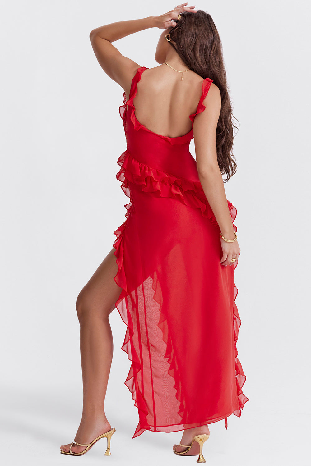 Elegant Ruffle Dress with a Bold Side Slit