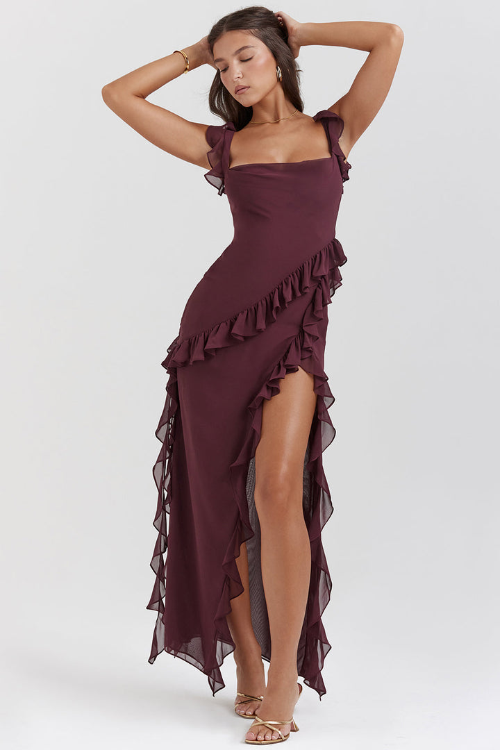 Elegant Ruffle Dress with a Bold Side Slit