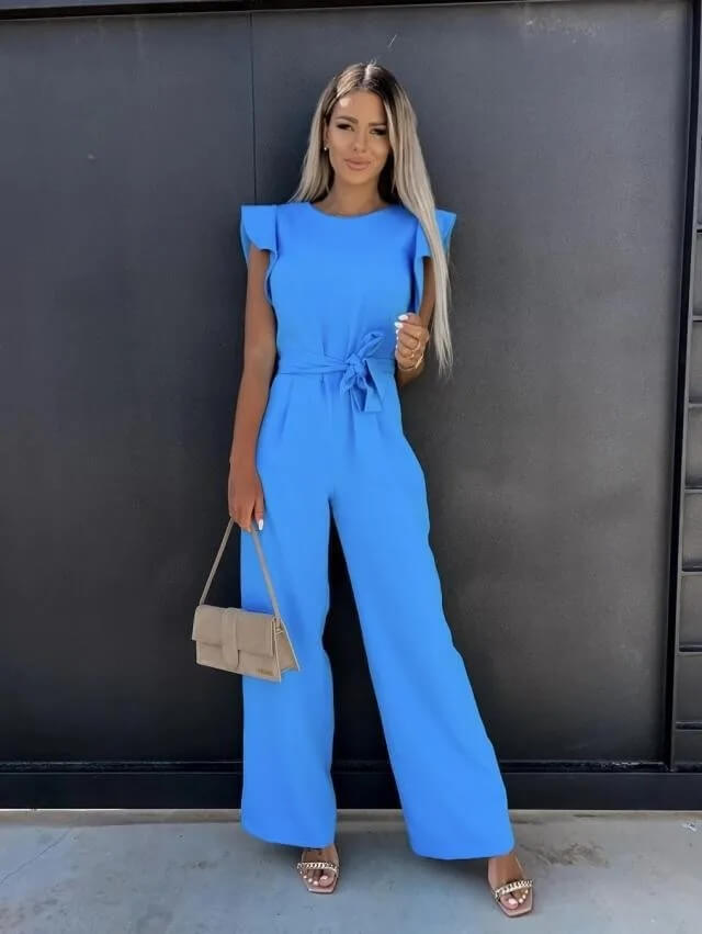 Women's V-Neck Jumpsuit with Wide-Leg Trousers