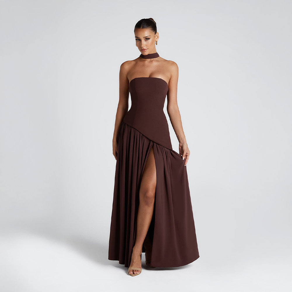 Strapless Dress with Asymmetric Hem and High Slit