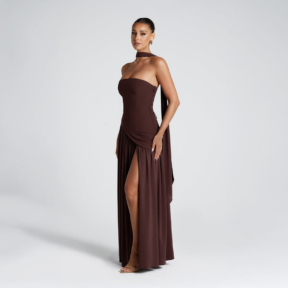 Strapless Dress with Asymmetric Hem and High Slit