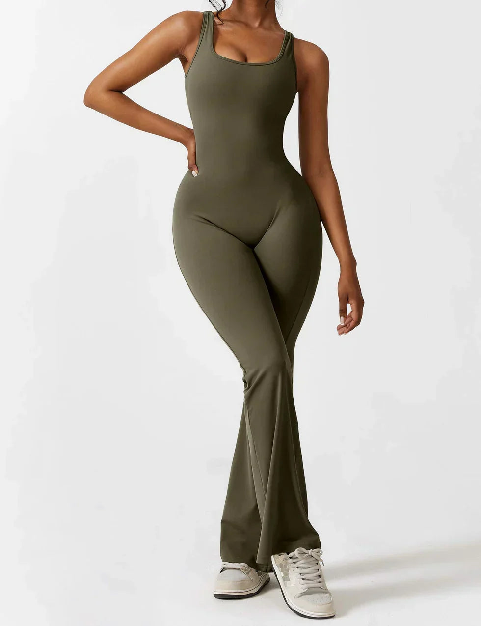 Women's Flare-Leg Jumpsuit with Sleeveless V-Back