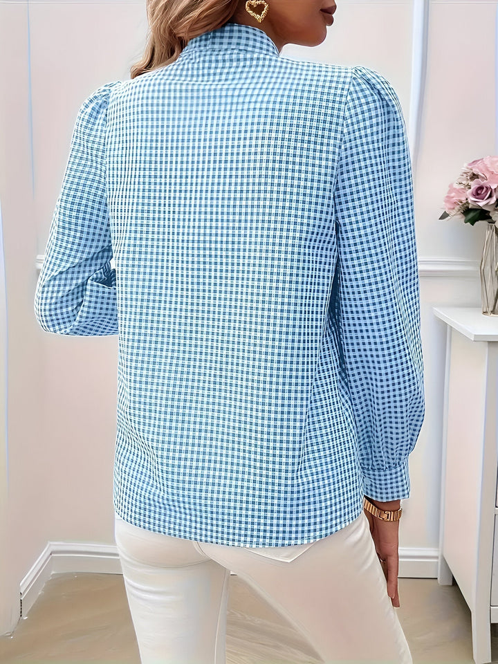 Women's Check Print Blouse with Tie Neck