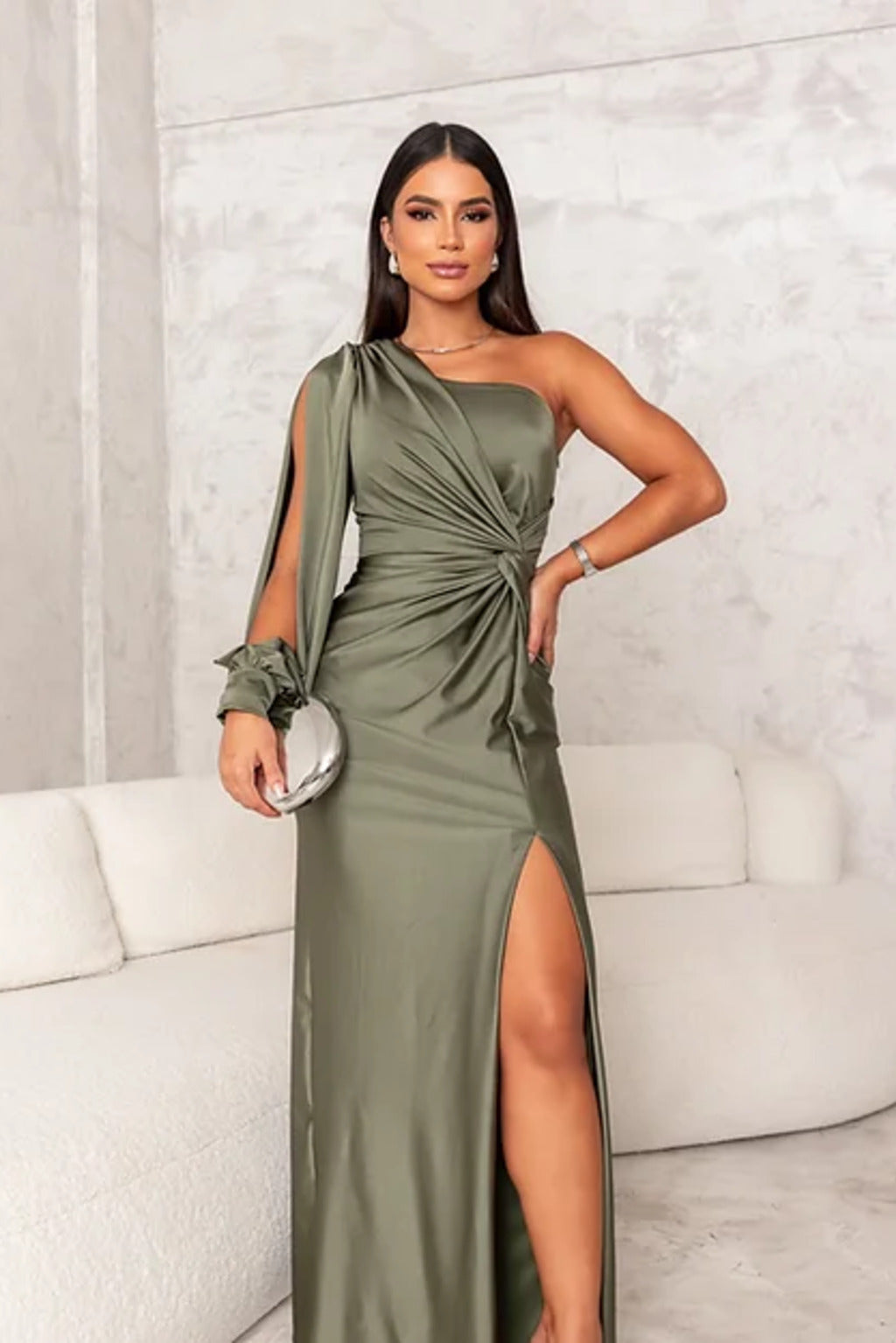 Women's Sleeveless Evening Gown with Thigh-High Split