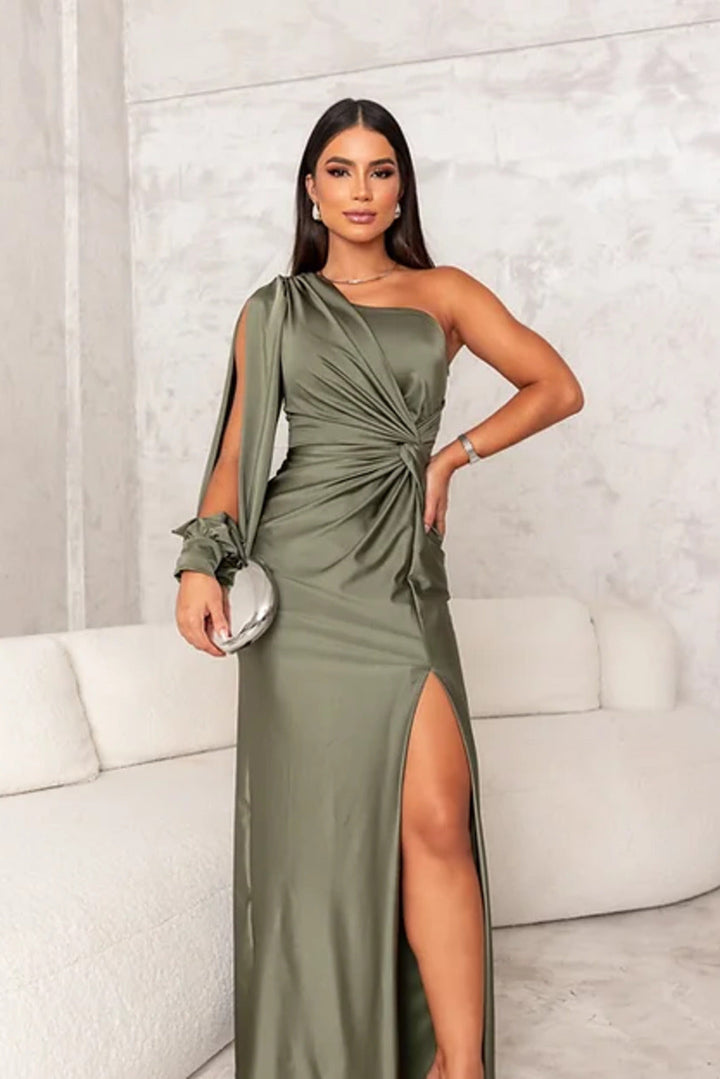 Women's Sleeveless Evening Gown with Thigh-High Split