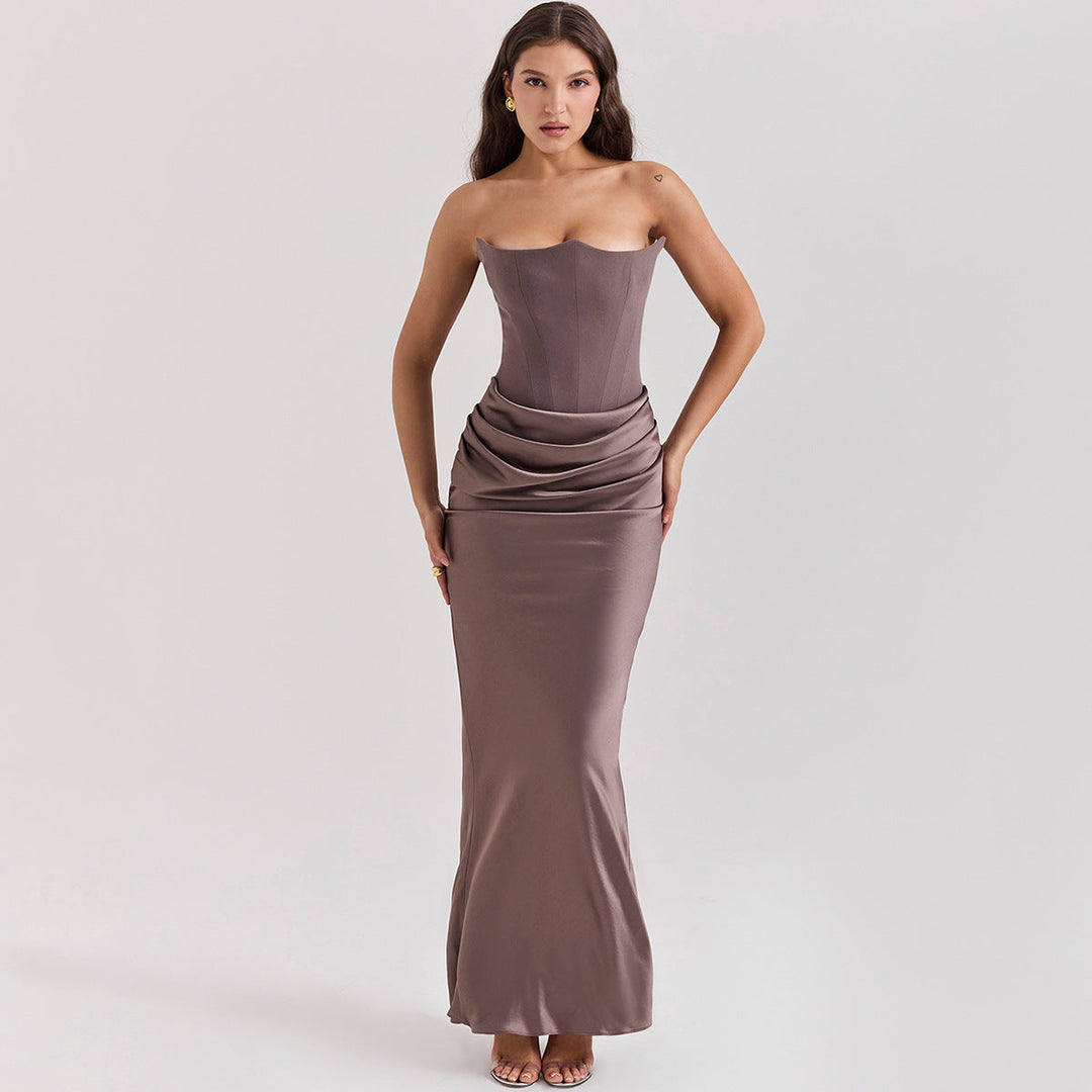 Satin Corset Midi Dress with Body-Skimming Bodycon Cut