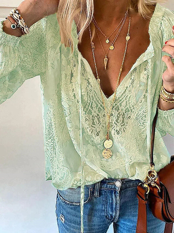 Women's Crochet Lace Blouse with Long Sleeves