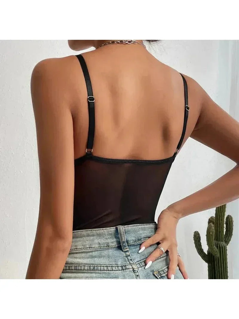 Embroidered Corset-Style Bodysuit with a Fitted Cut