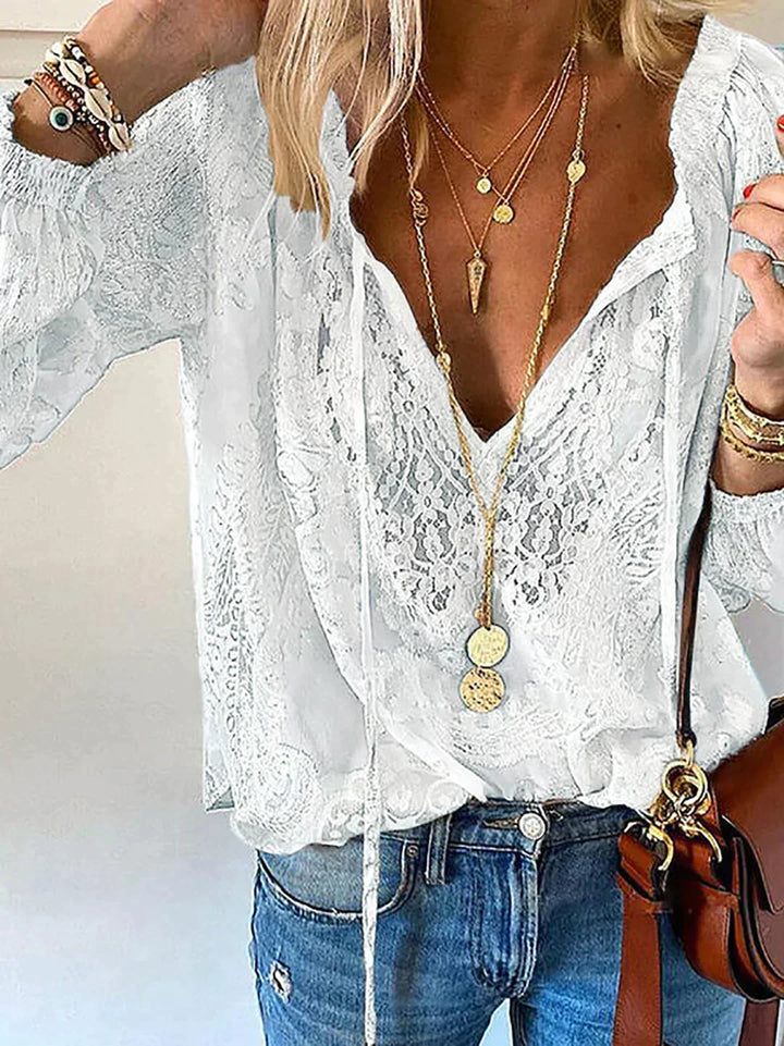Women's Crochet Lace Blouse with Long Sleeves