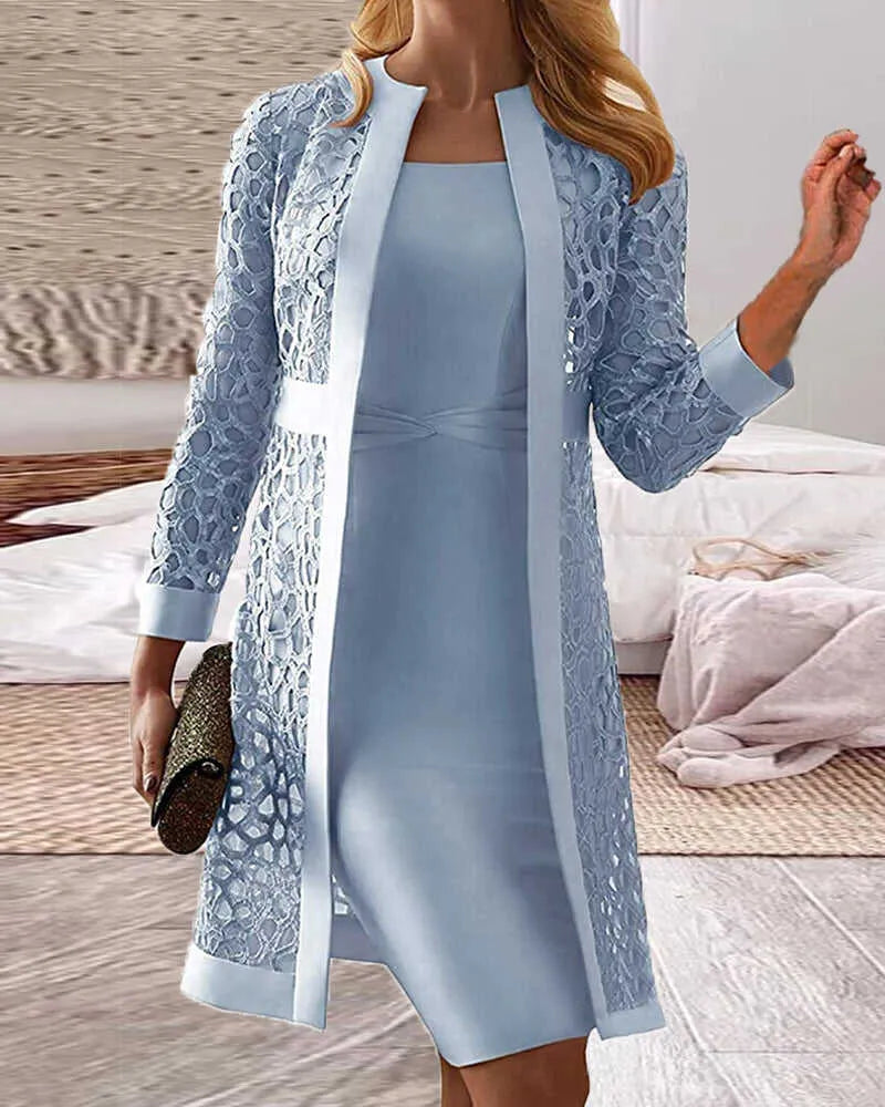 Two-Piece Knee-Length Dress and Floral Lace Jacket Set