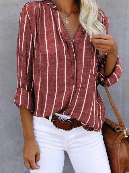 Women's Button-Down Blouse in Vertical Stripes
