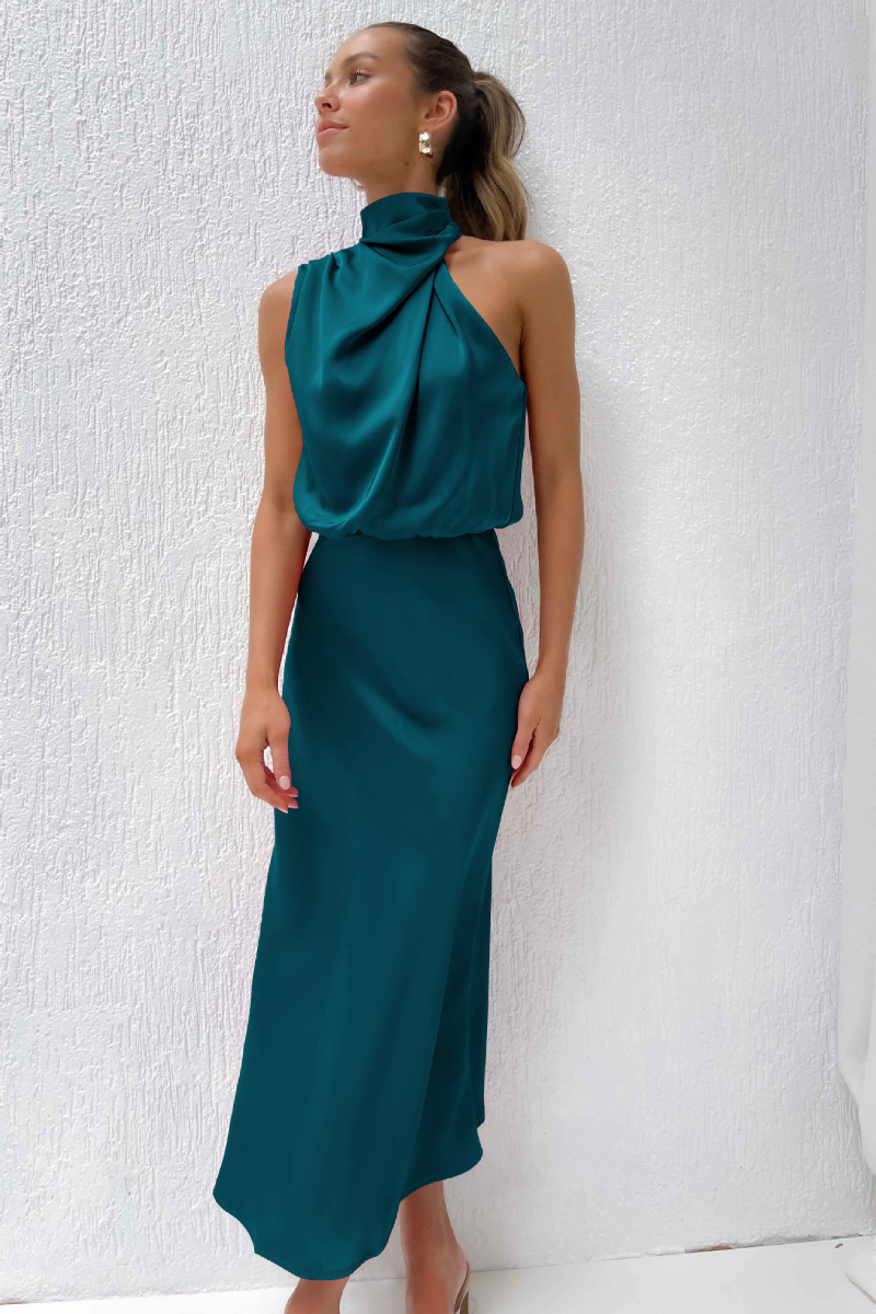 Women's Square-Neck A-Line Midi Dress with Short Sleeves