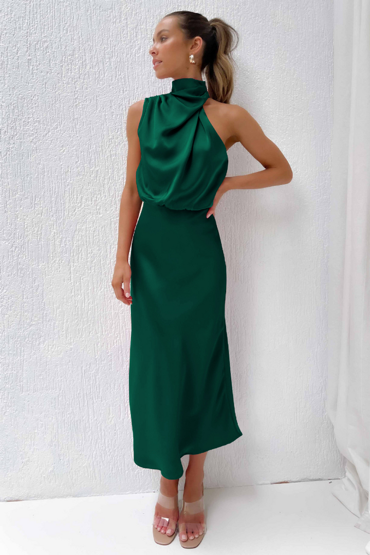 Short-Sleeve A-Line Midi Dress with Square Neckline