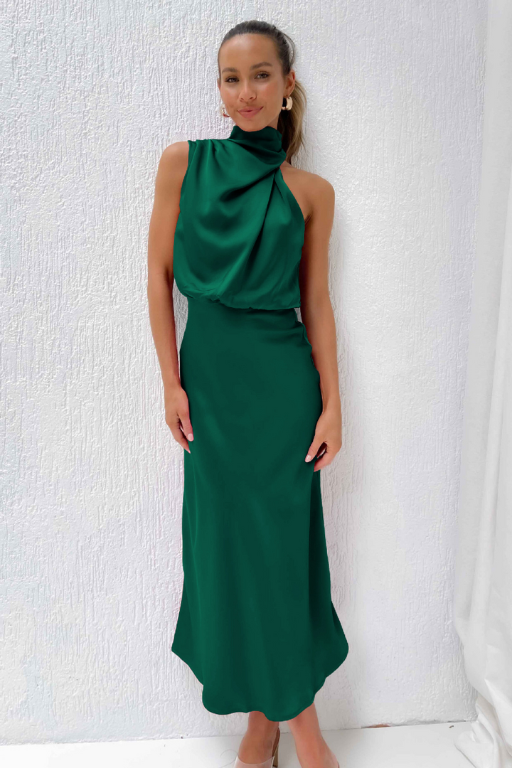 Short-Sleeve A-Line Midi Dress with Square Neckline