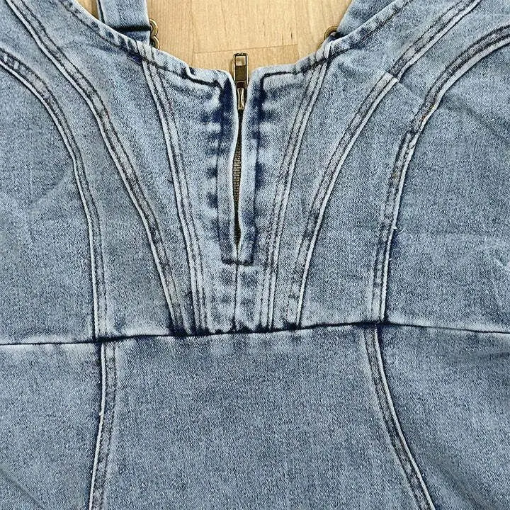 Women's Denim Pinafore Dress with Adjustable Straps