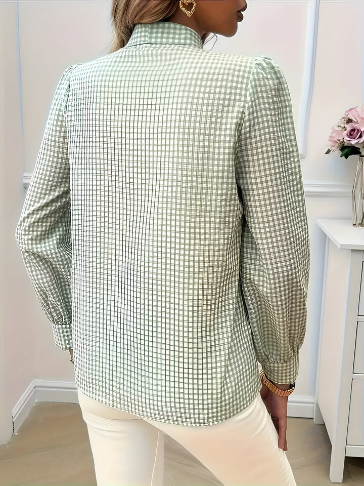 Women's Check Print Blouse with Tie Neck